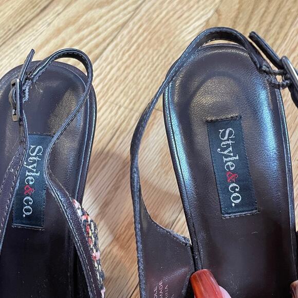 Style & Co Elena brown orange tweed sling back heels 6 - Picture 3 of 6